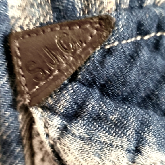 Silver Blue Plaid Soft Light  Flannel Stone Buttons Boho Western Women's Large - Picture 8 of 15